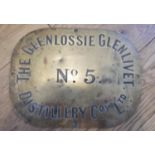 Antique The Glenlossie Glenlivet No 5 Distillery Coy Ltd Brass Whisky Sign - 10" x 7 5/8".