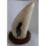 Penguin Carved Whale Tooth 6" tall.