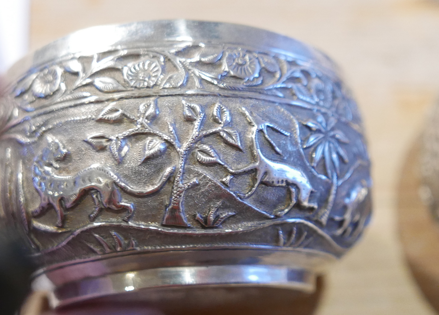 Antique Pair of Indian/Burmese White Metal Bowls with Peacock Marks to base - 233 grams. - Image 4 of 8