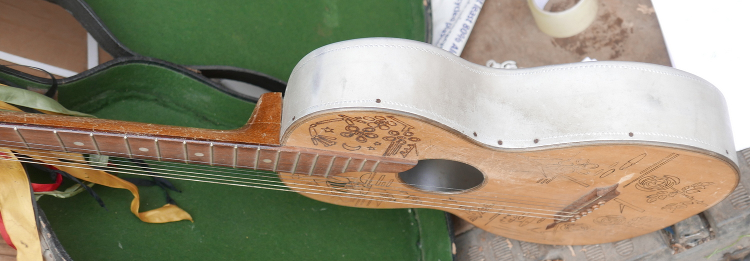 Antique/Vintage Metal and Wood Boxed Quetta Guitar 36 1/2". - Image 6 of 7