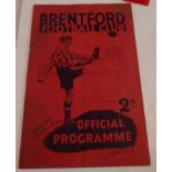 Football Programme Brentford vs Liverpool 1938-39 season.