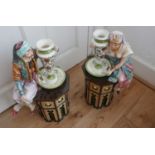 Large Austrian GesetzHch Geschutz Majolica Male and Female Figures on Pedestals - 19" tall and 12" w