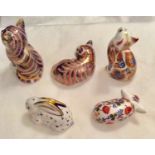 5 x ROYAL CROWN DERBY 1ST QUALITY GOLD STOPPER PAPERWEIGHTS NO DAMAGE VGC