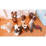 Lot of 7 Vintage Russian Porcelain Animal Figures.