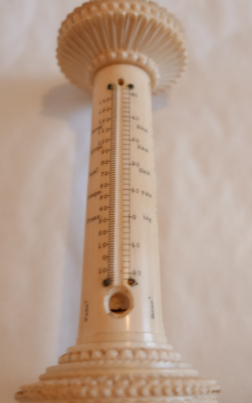 Antique Miniature Ivory Sundial and Thermometer - 6 1/4" (160mm) tall. - Image 5 of 6