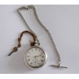 Silver Pair Cased Watch - working order with 12 1/2" Silver Single Albert Chain.