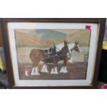 Vintage Framed Painting of Scottish Heavy Horse - 30" x 25".