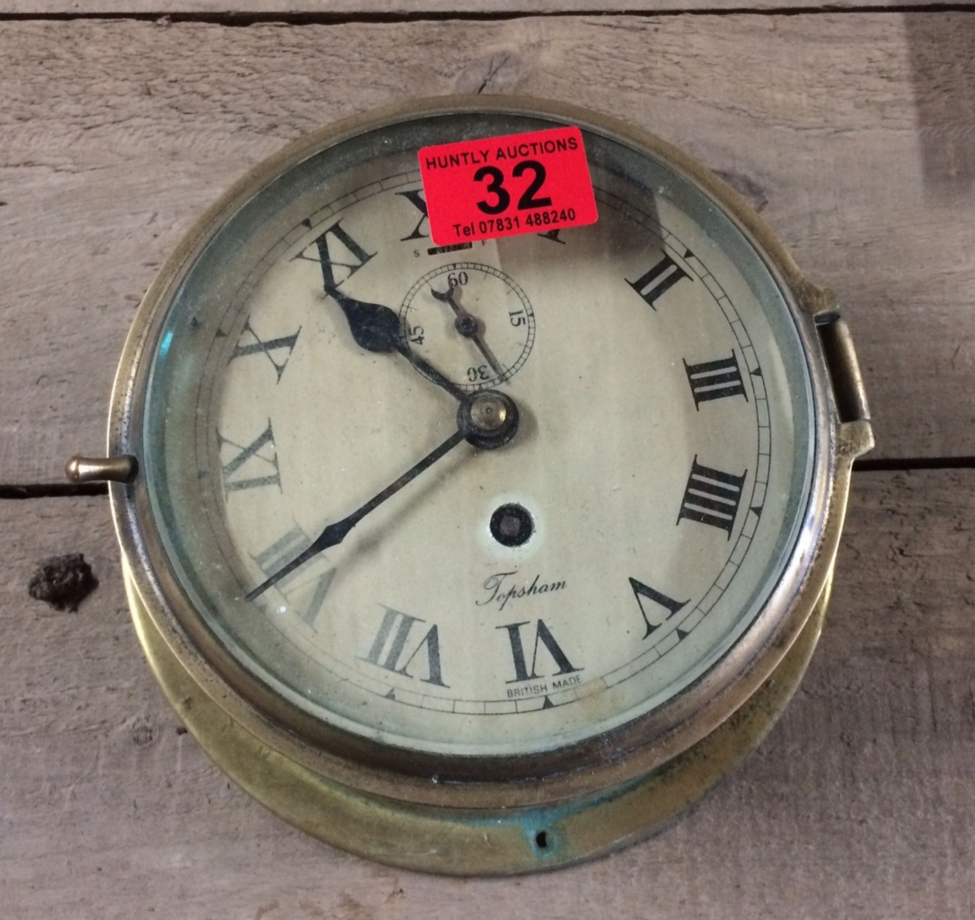 Vintage Brass Key Wind Ships Clock.