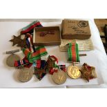 Lot of WW2 Medals - Boxed Lot of 5 with paperwork plus others.