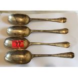 Lot of 4 Large Antique Silver Serving Spoons marked JW (8.6" long) - approx 285 grams total weight.