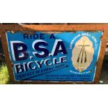 BSA Bicycles Enamel Sign in Wooden Frame - 43 1/2" x 28 1/2".