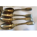 Lot of 4 Large Silver Serving Spoons 2 marked IH and 2 RH - (9" long) approx 290 grams total weight