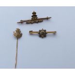 Lot of 3 Gold Sweetheart Military Brooches/Stick Pin - 7.0 grams