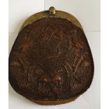 Antique Scottish Leatherwork Handmade Sporran with Pictish Designs - 8 1/4" tall x 6 1/4" wide.