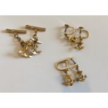 Lot of Vintage 9 karat Gold Earring and Cufflinks with a Nautical Theme - approx 11.7 grams.