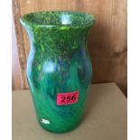 Vintage Scottish Strathearn Glass Green Vase with Gold Speckling - 22cm tall.