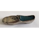Vintage Silver Ladies Shoe Pin Cushion - 58mm long.