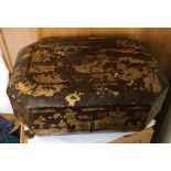 Antique Oriental Paper Mache Sewing Box -14" x 10" x 6" with fittings.