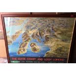Large Genuine Framed British Poster Clyde Coast and Loch Lomond - approx 52" x 42".