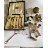 Lot of Gold Watch-Egyptian Spoons-MOP Card Case-Jewellery etc.