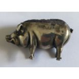 Antique Silver Pig Pin Cushion - 52mm long.