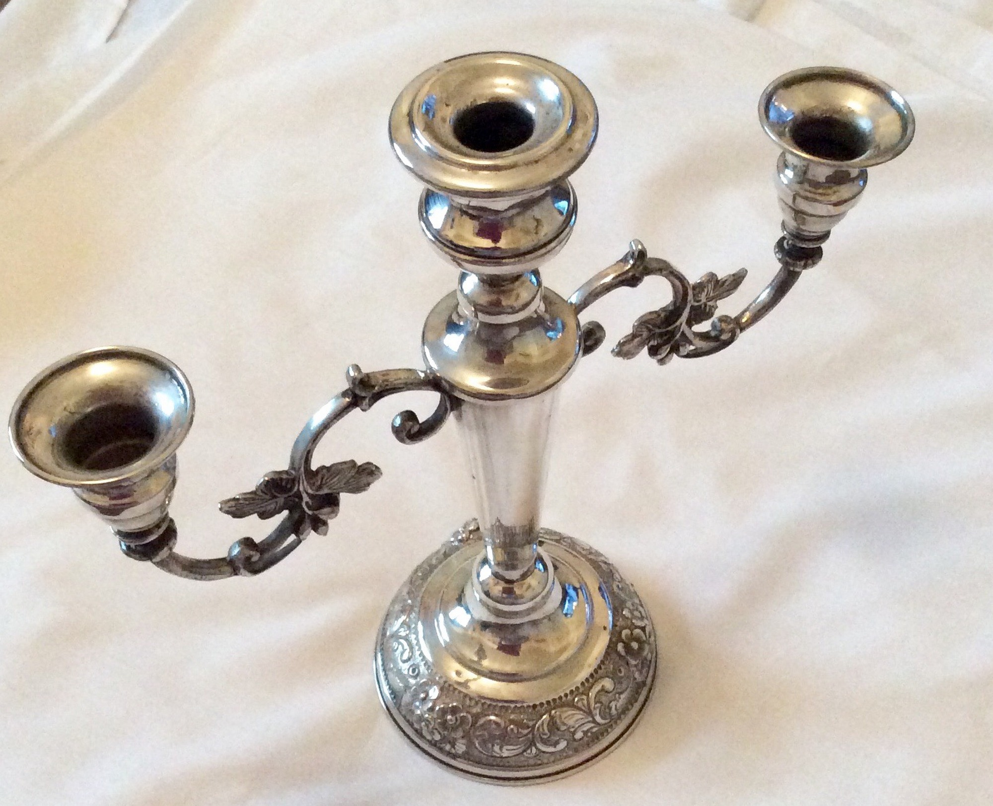 Large antique 830 grade silver candelabra, height 25.5cms, width 26cms