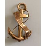 Antique 9 karat Gold HMS Barham Brooch - 40mm x 23mm - 2.2 grams.