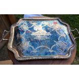 Large Silver Plated Dunbartonshire Volunteer Training Corps Tray - 24" x 15 1/2".