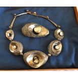 Vintage Scottish Silver Necklace& Brooch Set-Oyster shaped set with Scottish River Pearls.