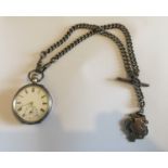 Vintage Silver Pocket Watch and Silver Double Albert with Fob.