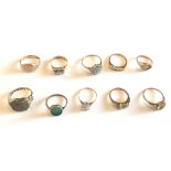 Lot of 9 karat Gold Rings (10) total weight 25 grams.