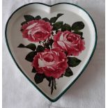 Wemyss Ware Heart Shaped Tray Cabbage Roses Pattern - length 29cm and 26cm wide.