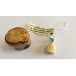 Antique Ivory Snuff Mull 1 3/4" tall initials to base of M.DY plus small antique seal carved IH.