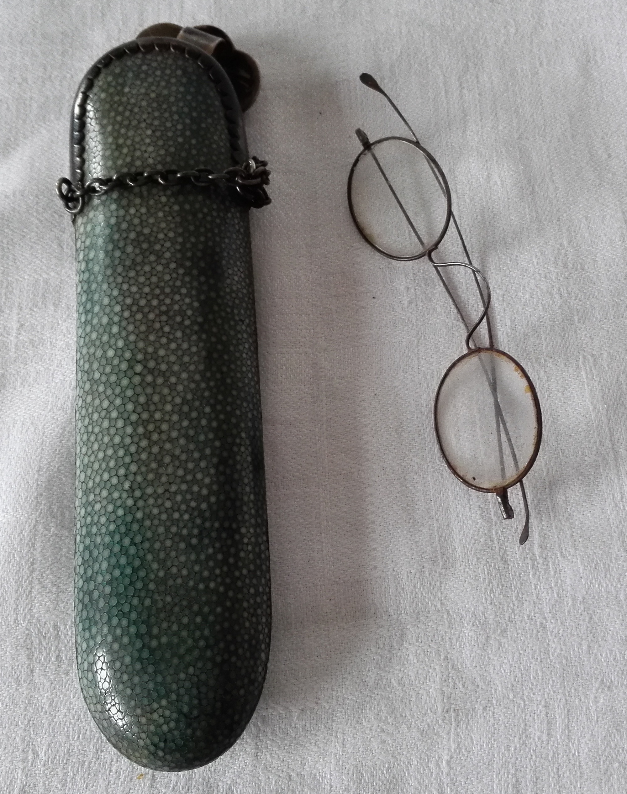 Antique Wire Spectacles in Silver Mounted Shagreen Case c1929 - Image 2 of 3