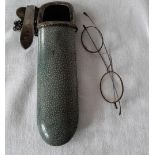 Antique Wire Spectacles in Silver Mounted Shagreen Case c1929