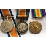 Lot of 2 x WW1 BWM Medals and 1 x Victory Medal.