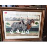 Vintage Naive Scottish Folk Art Horse Watercolour Picture - frame 32" x 26".