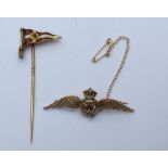 Raf Sweetheart Brooch and Naval Stick Pin - weight - approx 6 grams.