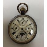 Antique Gunmetal Moonphase Pocket Watch - working order.