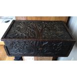 Large Antique Oak Arts&Crafts? Writing Slope carved with the Tree of Life Pattern.