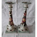 Pair of Wemyss Ware Tall Candle Sticks in Dog Roses Pattern 30cm tall.