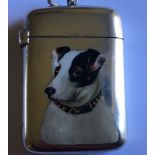 Sampson Mordan Silver and Enamelled Vesta Case with enamel of Terrier Dog.