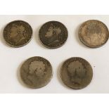 Lot of 5 Georgian Crowns.