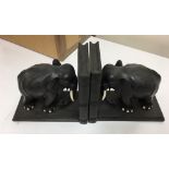 Pair of Ebony Elephant Bookends - 15 1/4" total length and 7" tall.