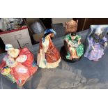 Lot of 4 Royal Doulton Figures - Penelope-Paisley Shawl-The Leisure Hour and Joan.