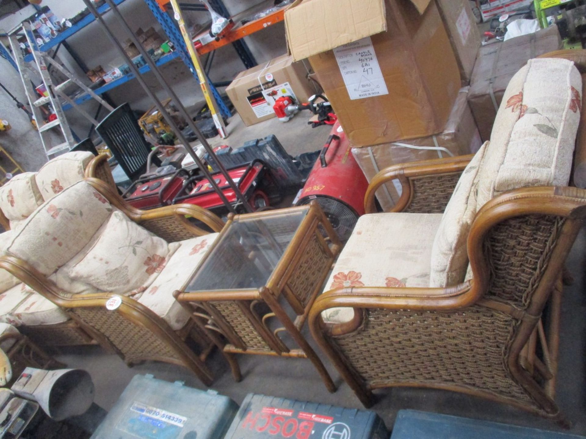 2 CANE ARMCHAIRS C/W COFFEE TABLE (THIS LOT MATCHES LOT 325)