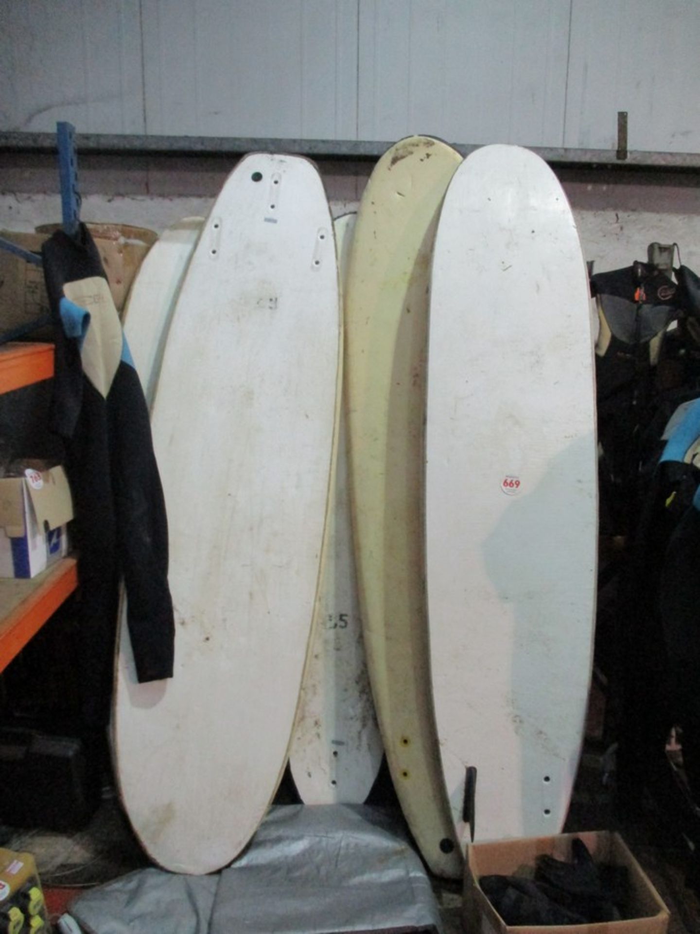 5 SURF BOARDS, ASSTD WET SUITS, GLOVES & BOOTS