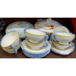 Art Deco china including two tureens and Newall Diana soup bowls and saucers