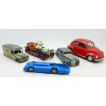 Two early Dinky Toys, a Corgi Toys Chitty Chitty Bang Bang and two others,