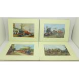 Four small hand signed railway prints